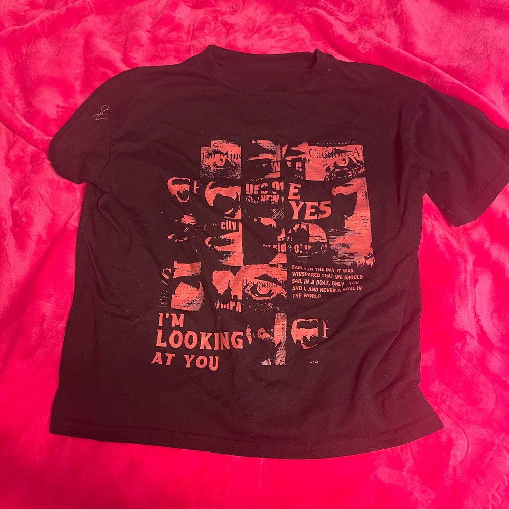 Black Graphic T-Shirt with Red Print